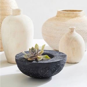 Pottery Barn Shallow Carved Handcrafted Wood Bowl. NEW!